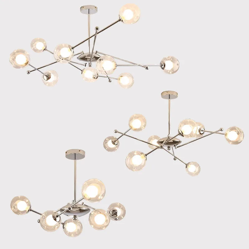 Afralia™ Glass Ball LED Chandelier Chrome Pendant Lamp for Home Decor