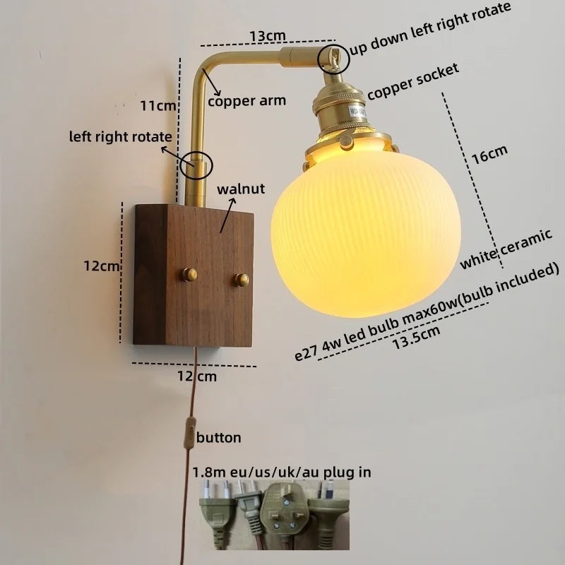 Afralia™ Nordic LED Wall Light Bedroom Living Room Ceramic Copper Lamparas