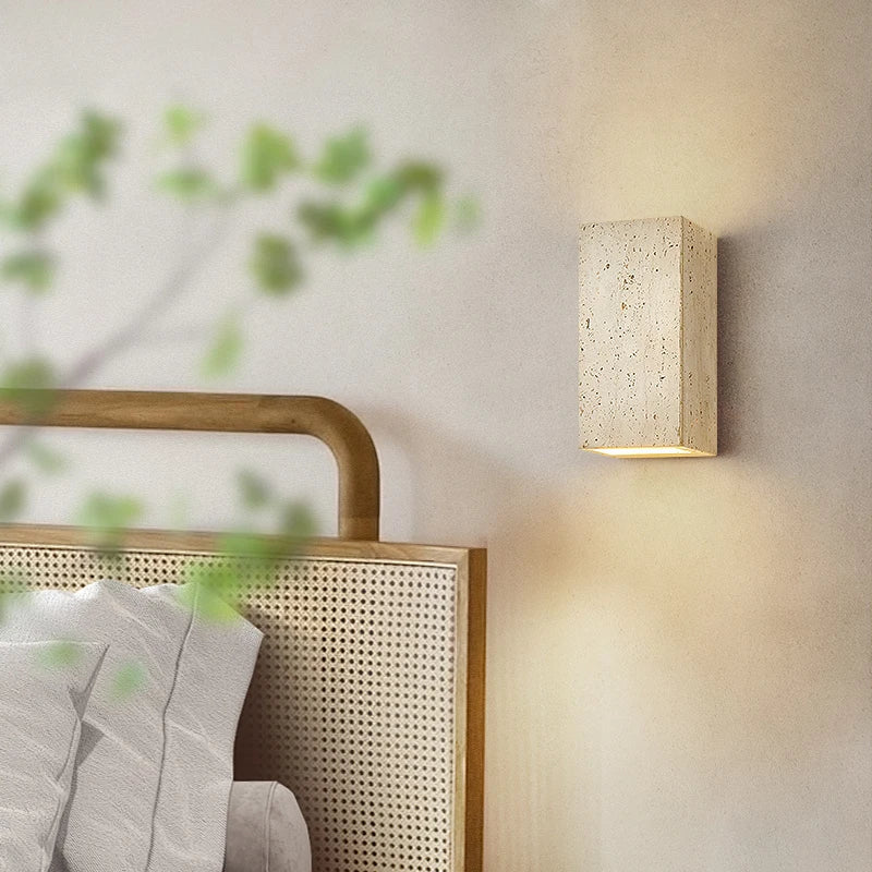 Afralia™ Wabi Sabi LED Wall Light Yellow Travertine Bedroom Lamps for Bathroom Mirror & Loft Interior