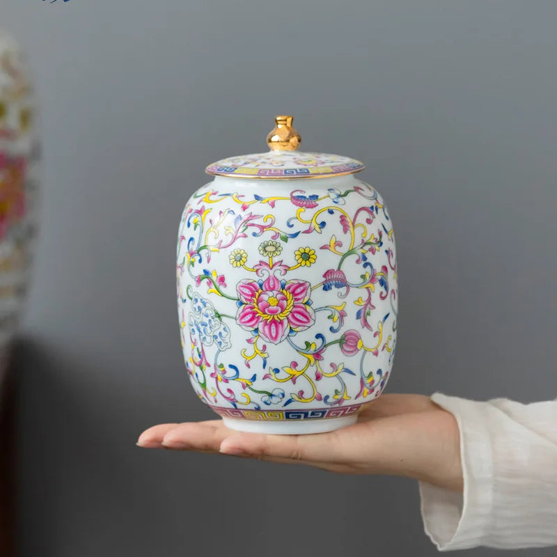 Afralia™ Enamelled Porcelain Tea Caddy Ginger Jar - Desktop Storage Container