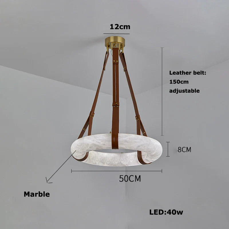 Afralia™ Marble Ring Leather Belt LED Pendant, Hanging Lamps for Home Decor