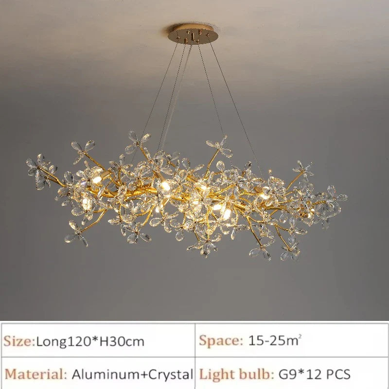 Afralia™ Flower Branch Gold Crystal Chandelier – Modern Living Room Dining Room Lighting