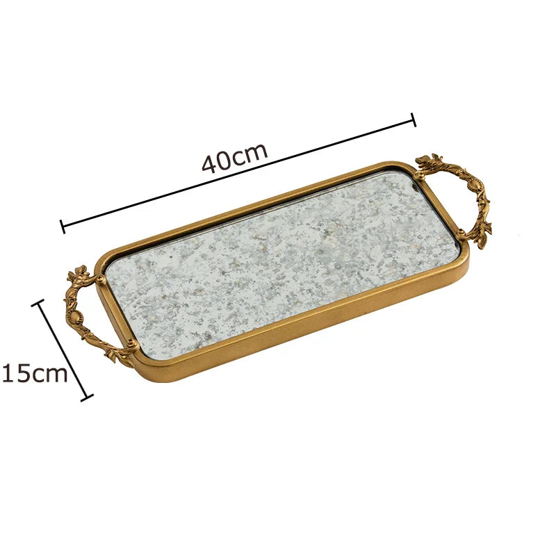 Afralia™ Golden Glass Tray Branch Storage Cosmetics Organizer Jewelry Display Plate