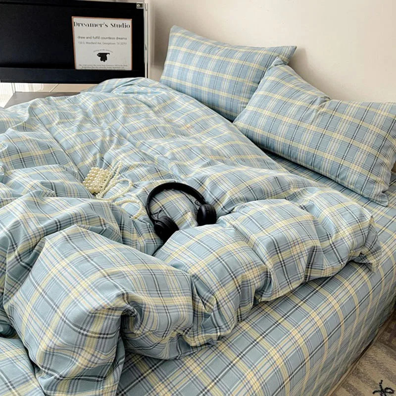 Afralia™ Natural Cotton Grid Duvet Cover - Twin Double Size