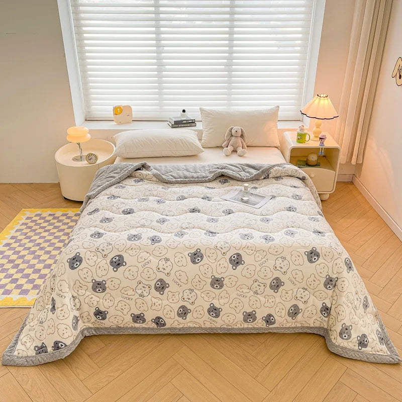 Afralia™ Cartoon Print Three-Layer Velvet Blanket for Cozy Winter Bedding