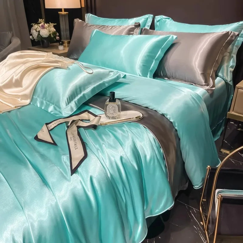 Afralia™ Silk Bedding Set: Mulberry Silk Duvet Set with Fitted Sheet, King or Queen Size