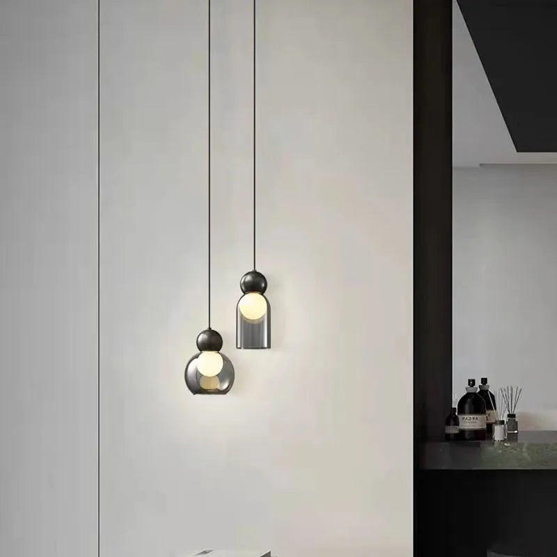 Afralia™ Modern Gray Glass Pendant Lights Brass Bedroom Dining Room Hanging Lamp