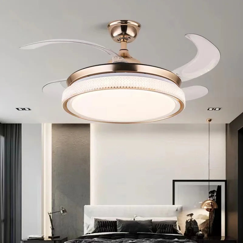 Afralia™ Modern LED Ceiling Fan with Retractable Blades and Remote Control
