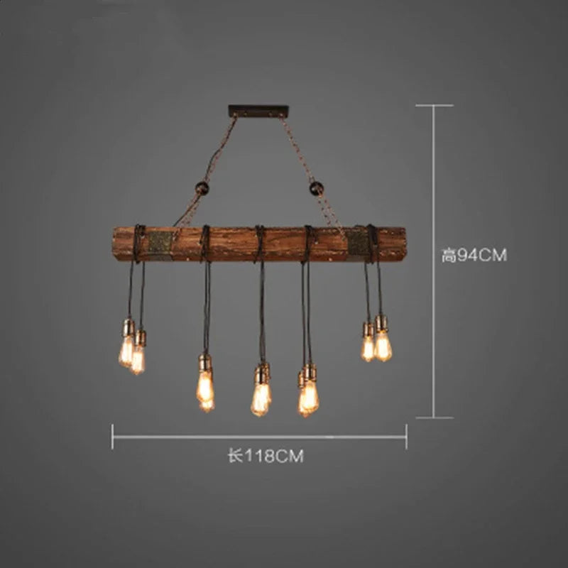 Afralia™ Wood and Iron Chandelier Pendant Lighting for Kitchen Island, Bedroom, Coffee Shop