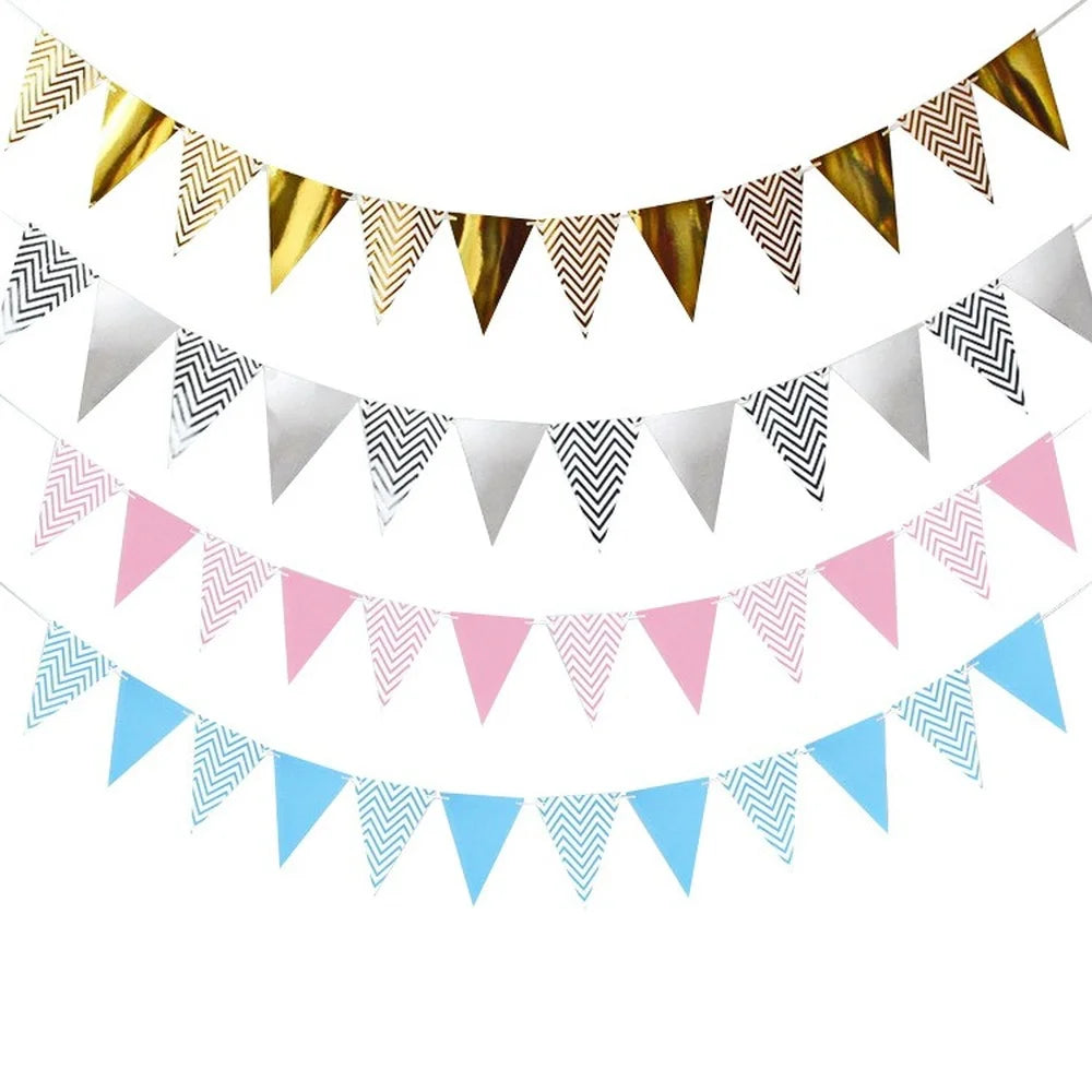Afralia™ New Wave Pattern Bronzing Party Decoration Flag Pennant Triangle Hanging