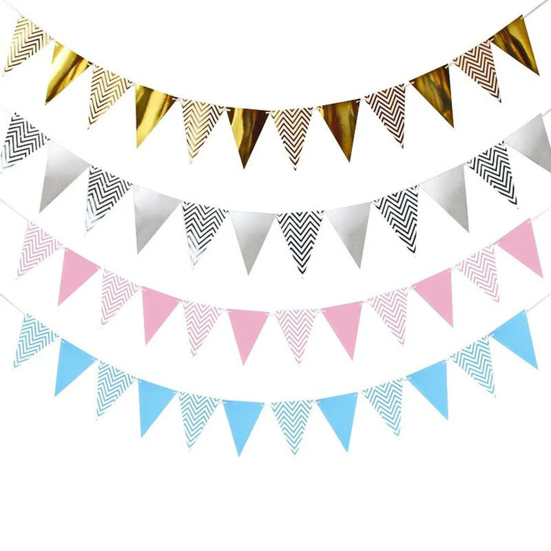 Afralia™ New Wave Pattern Bronzing Party Decoration Flag Pennant Triangle Hanging