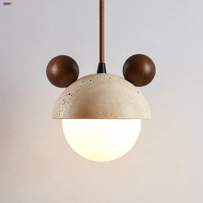 Afralia™ White Glass LED Pendant Light Fixture Nordic Modern Hang Lamp Stone Wood Bar Kitchen