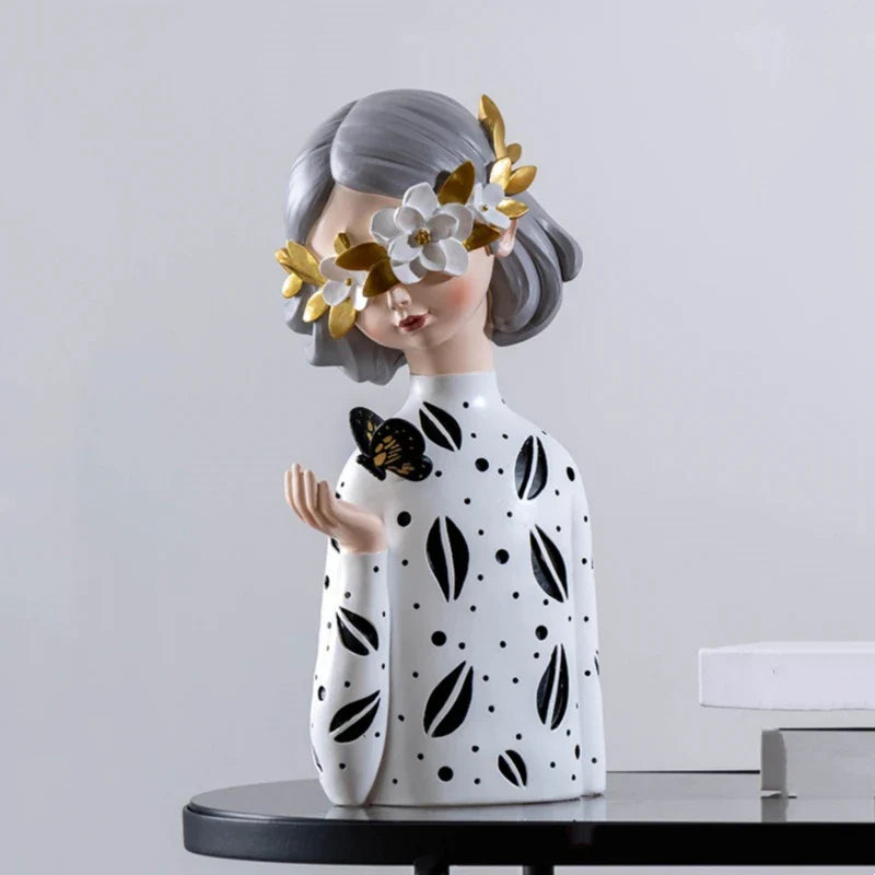 Afralia™ Cartoon Girls Resin Figure Sculpture for Home Decor