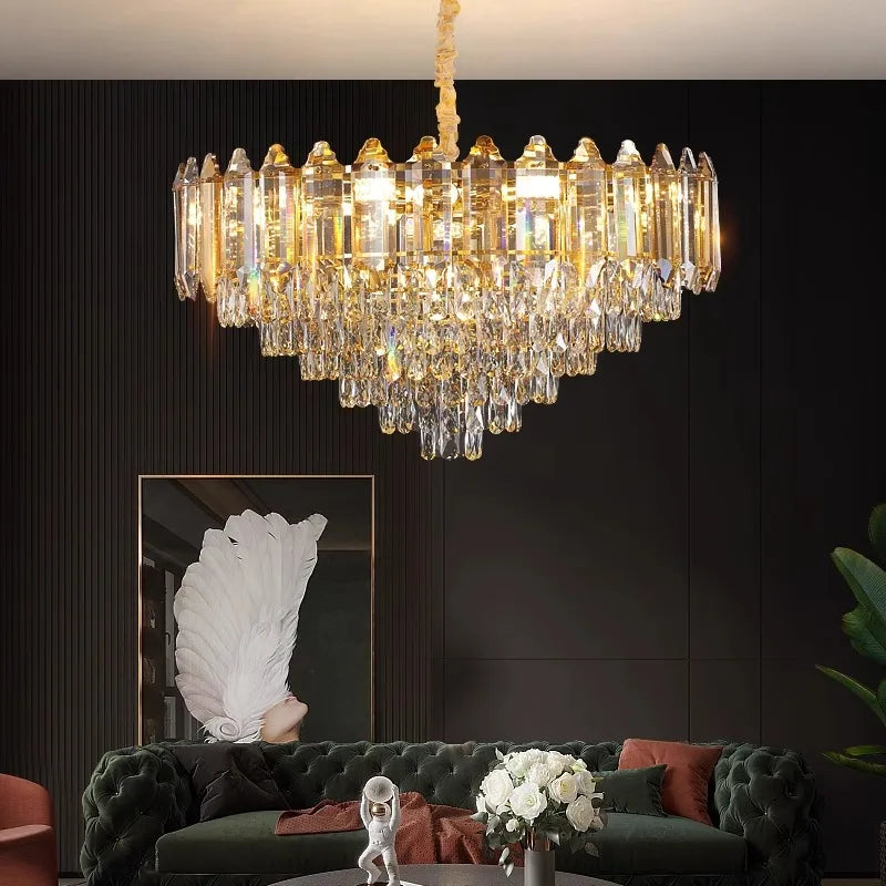 Afralia™ Gold Amber Crystal Chandelier Lights Modern Room Decor Hanging Lamp