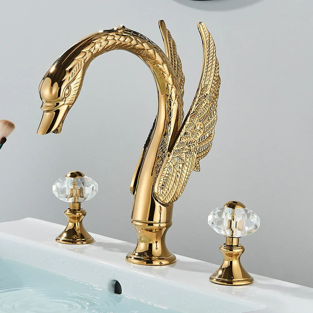 Afralia™ Golden Swan Crystal Dual Handle Basin Tap