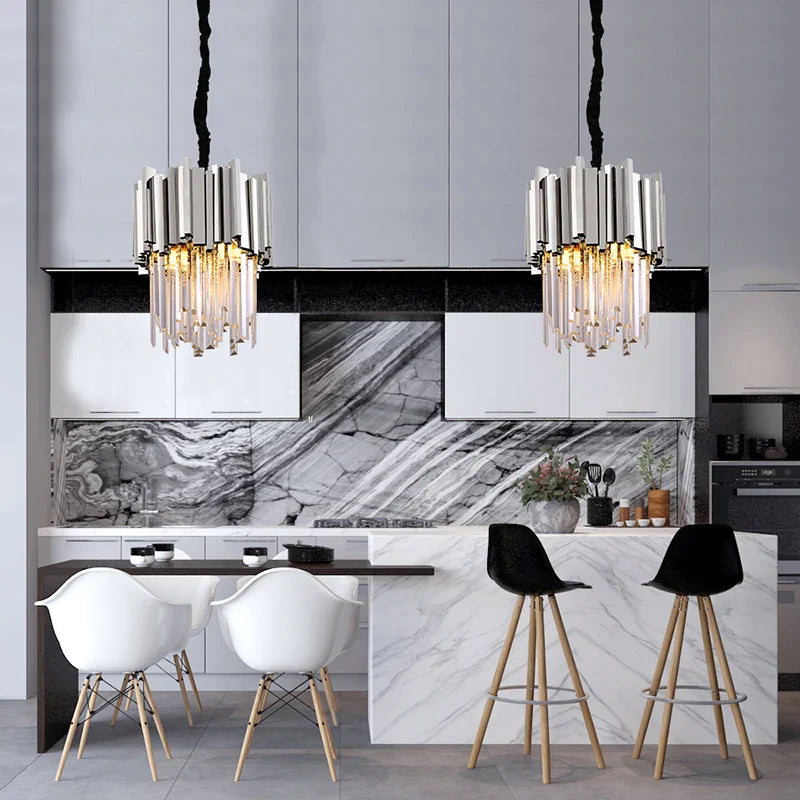 Afralia™ Crystal Pendant Chandelier Gold & Chrome Luxury LED Lighting for Dining Room & Bedroom