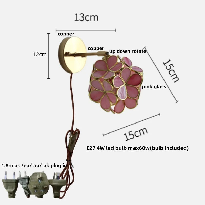 Afralia™ Tiffany Glass LED Wall Lamp with Pull Chain Switch
