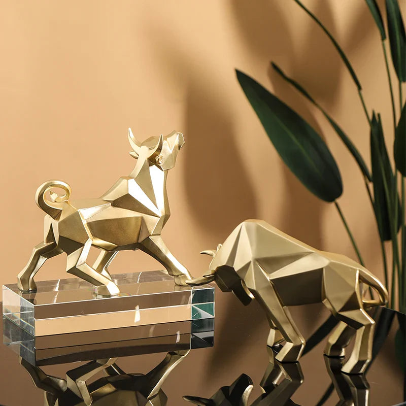 Afralia™ Geometric Bison Sculpture Resin Home Office Modern Decor Tabletop Figurine