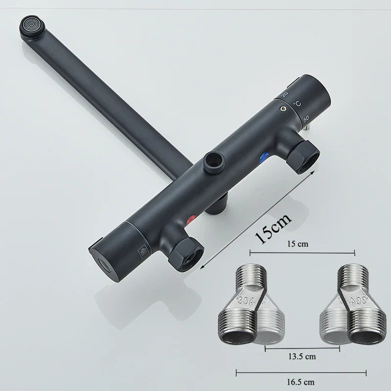 Afralia™ Thermostatic Bathtub Faucet Set with Wall Handheld Shower and Rotating Spout