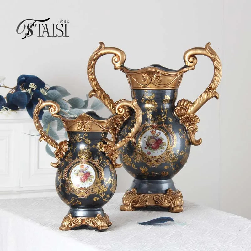 Afralia™ Luxury Resin Vase: European Style Creative Decor, Double Ear Handicraft Tabletop Decoration