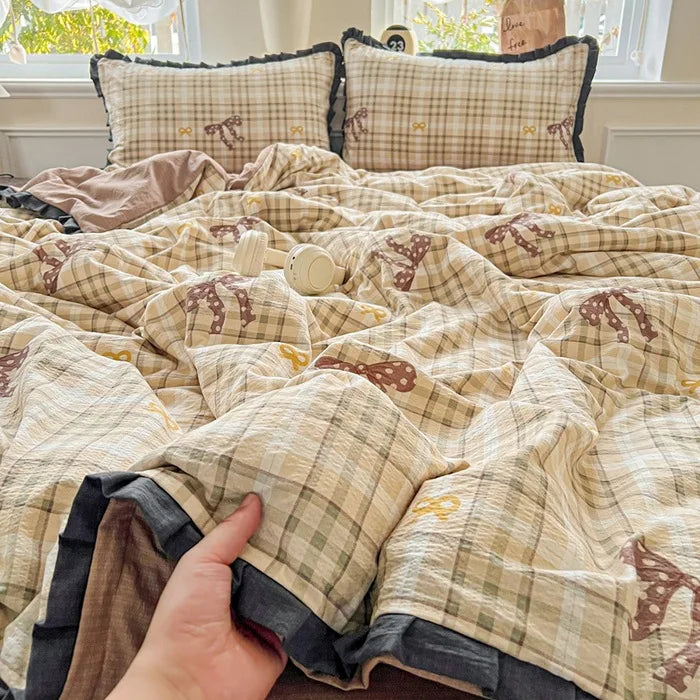 Afralia™ Wrinkled Yarn Lace Bedding Set: New Printed Cotton Duvet Cover Kit for Double Bed