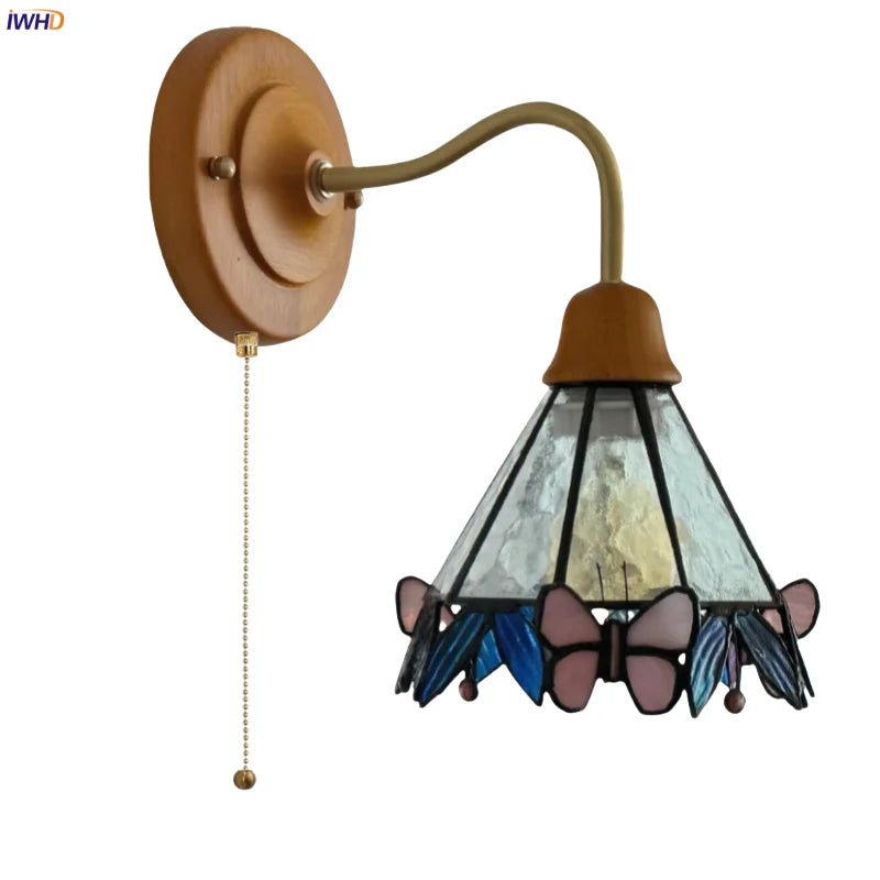 Afralia™ Butterfly Glass LED Wall Light with Copper Arm for Home Decor.