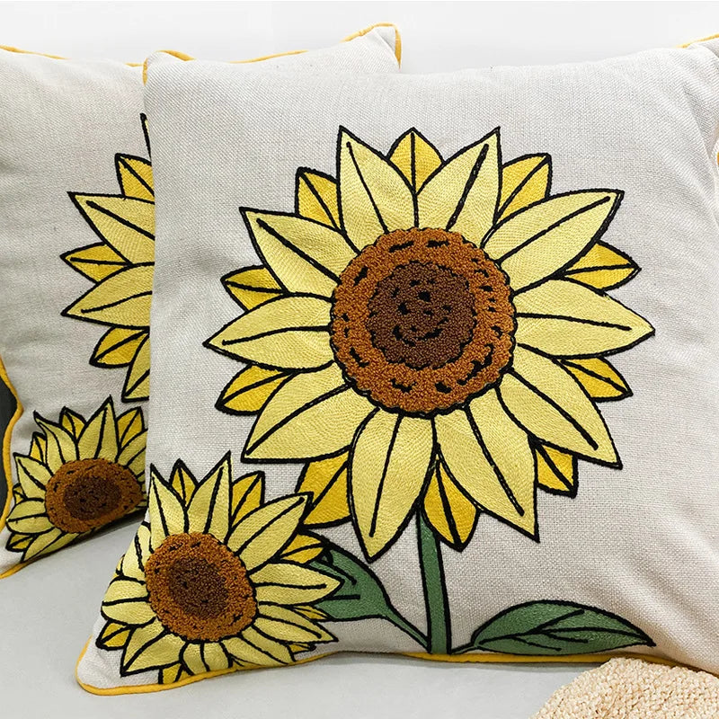 Afralia™ Sunflower Pattern Pillowcase: Elegant Towel Embroidery Home Decor