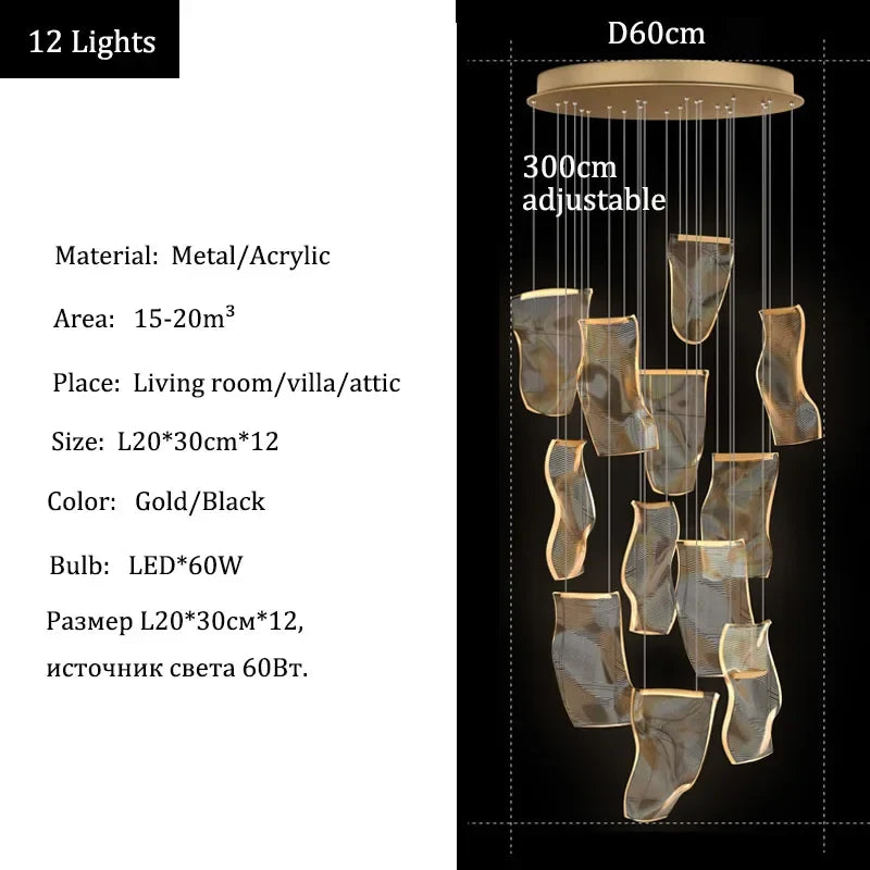 Afralia™ LED Acrylic Chandeliers for Villa Living Room Decor - Ceiling Pendant Light Fixture
