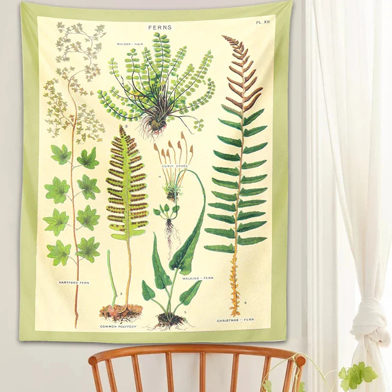 Afralia™ Ferns Tapestry: Botanical Floral Illustration Chart Wall Art - Boho Decor