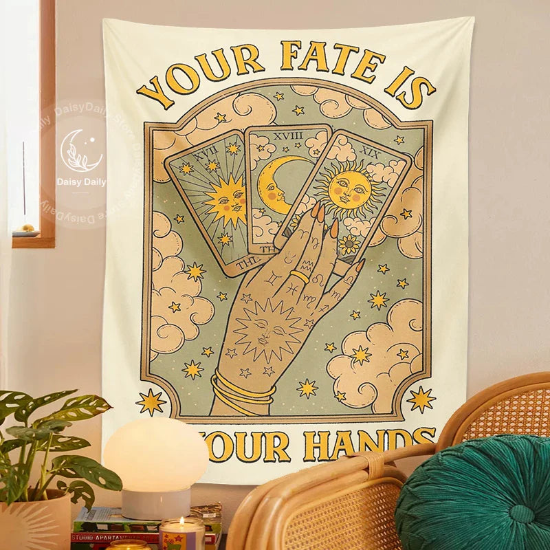 Afralia™ Cat Tarot Tapestry: Fate & Moon Sun Aesthetic Decor for Bedroom