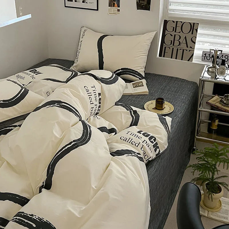 Afralia™ Nordic Cotton Bedding Set Duvet Cover with Sheets Single Queen Decor