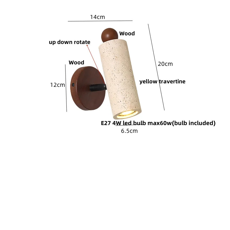 Afralia™ Nordic Modern Rotate LED Wall Lights Yellow Travertine Stone Wood Applique Murale