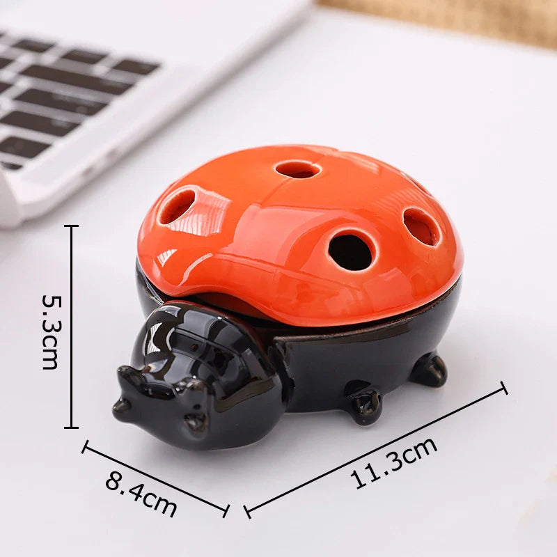 Afralia™ Ladybug Ceramic Ashtray - Windproof Desk Decoration & Smoking Accessory