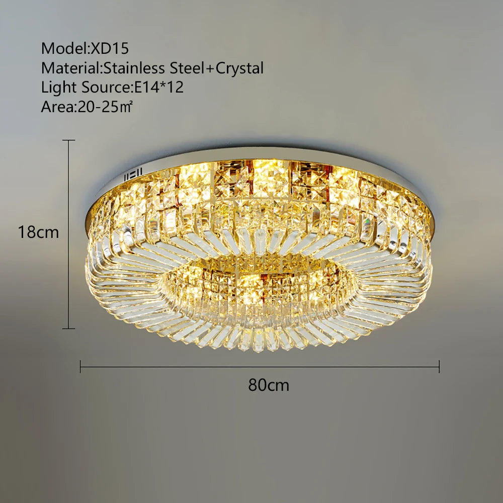 Afralia™ Round LED Crystal Chandelier Gold/Silver Luxe Ceiling Light Fixture for Bedroom