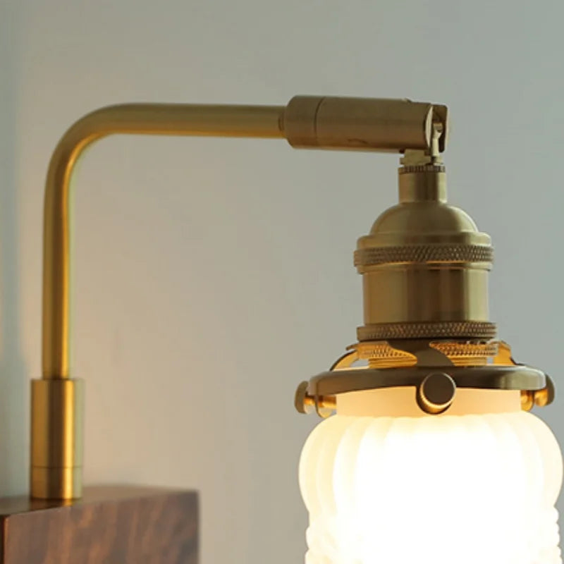 Afralia™ Brass Walnut Wood LED Wall Sconce with Pull Chain Switch & Flower Glass