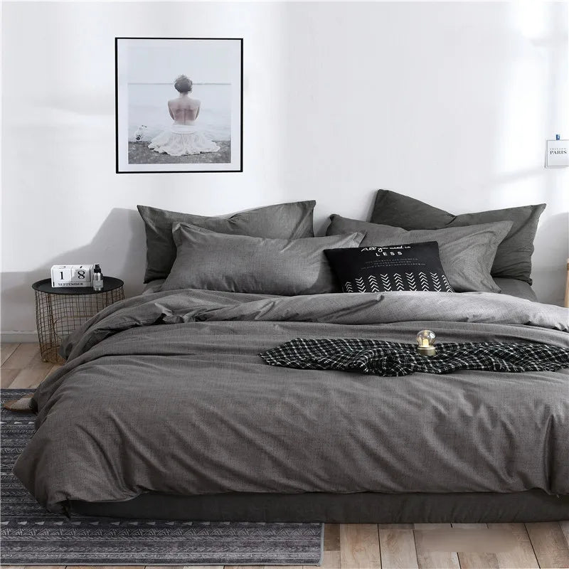 Afralia™ Solid Color Quilt Cover Set, Polyester Single Double Bedding with Pillowcases