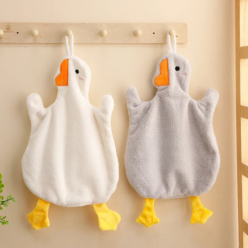 Afralia™ Cute Goose Microfiber Hand Towels Coral Velvet Embroidered for Home