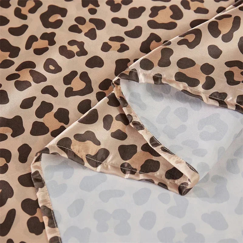Afralia™ Leopard Print Satin Bedsheet Set King & Queen Sizes