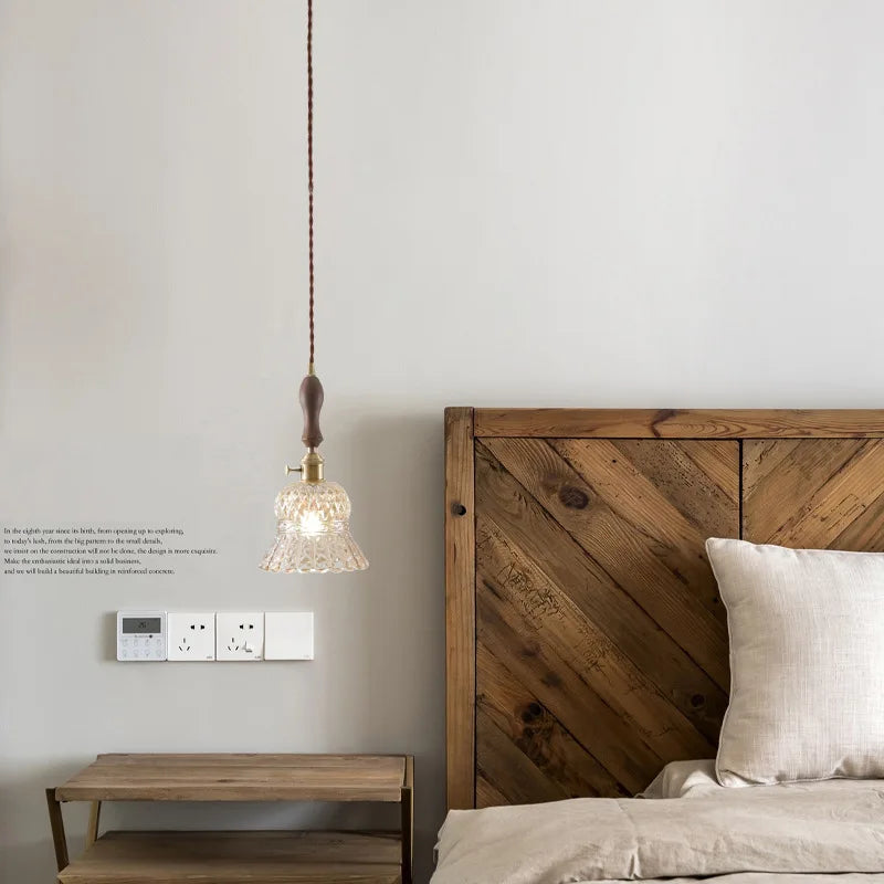 Afralia™ Amber Glass LED Hanging Lamp Japanese Vintage Pendant Lights for Bar Loft