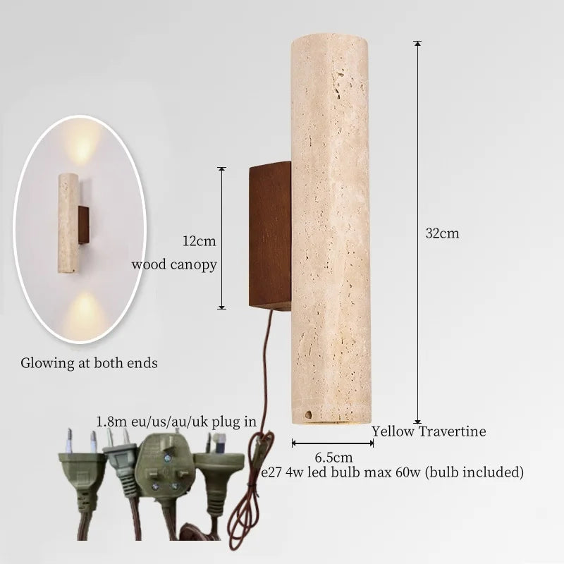 Afralia™ Yellow Travertine Stone LED Wall Lamp - Vintage Stair Light for Living Room & Bedroom