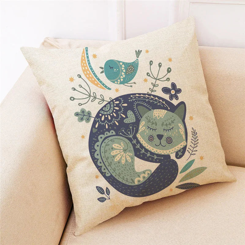 Afralia™ Cartoon Cat Linen Pillowcase: Modern Home Decor for Sofa, Kids Room, Bed