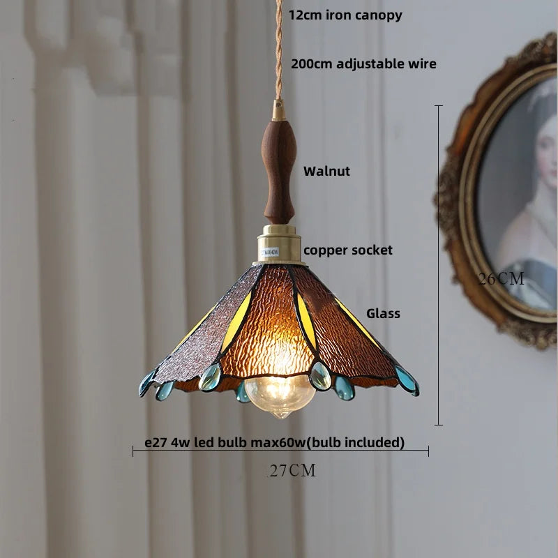 Afralia™ Tiffany Style Copper LED Pendant Lights for Dining Room and Balcony