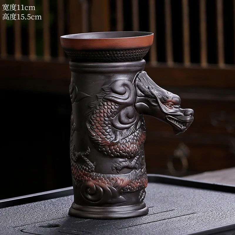 Afralia™ Dragon Tea Leaf Funnel Filter for Kung Fu Tea, Ceramic Table Decor