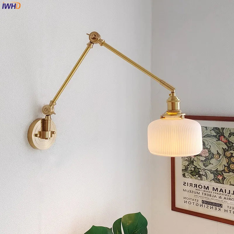 Afralia™ Ceramic Copper LED Wall Lamp with Adjustable Long Arm Swing