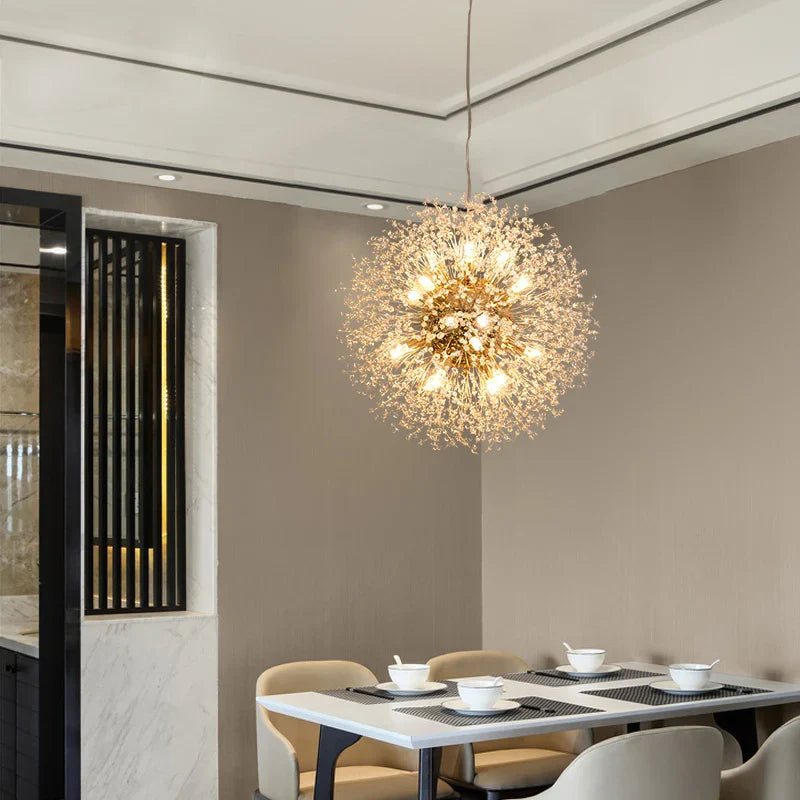 Afralia™ Dandelion Chandelier LED Sparkle Ball Crystal Lighting for Restaurant & Living Room