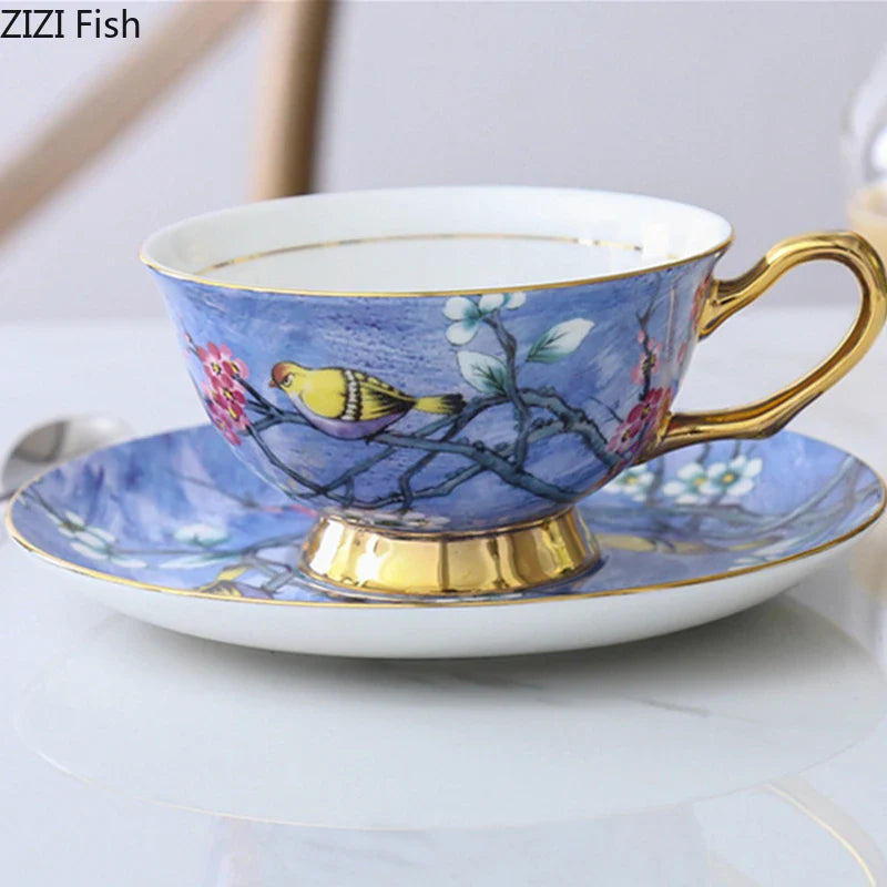 Afralia™ Cartoon Bird Pattern Ceramic Cup & Saucer Set for Dining Table and Coffee Mug