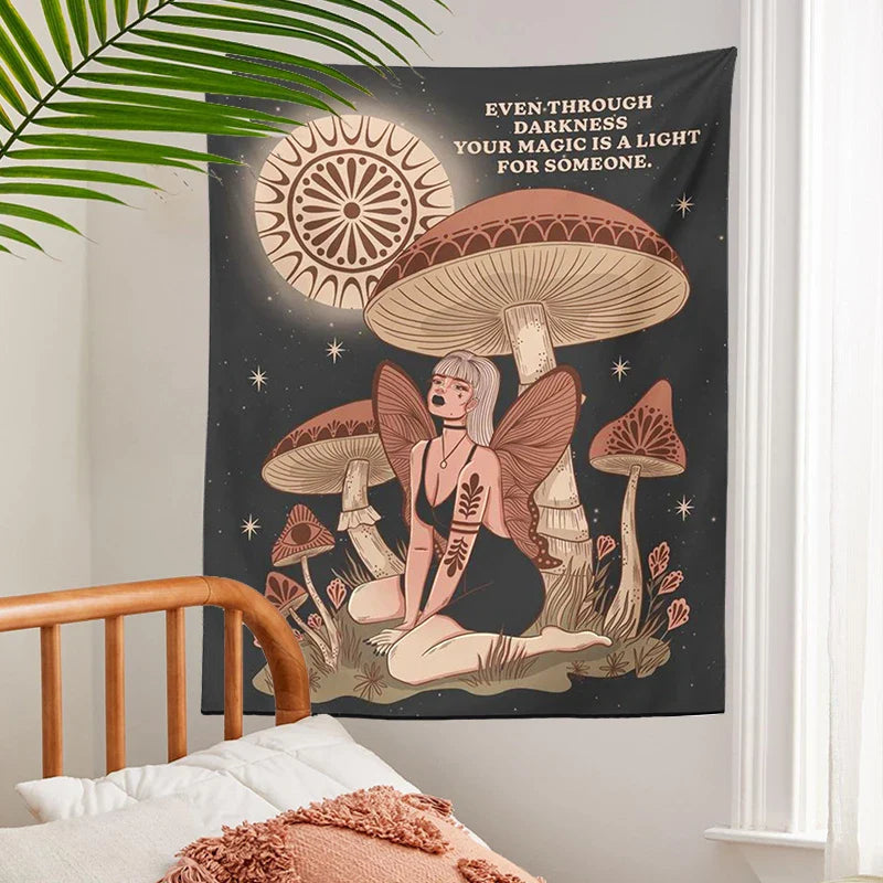 Afralia™ Psychedelic Mushroom Woman Tapestry Wall Hanging for Hippie Bohemian Decor