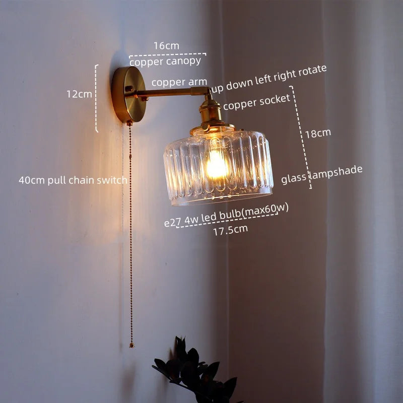 Afralia™ Nordic Wall Light Fixture with Pull Chain Switch, LED Bedside Lamp