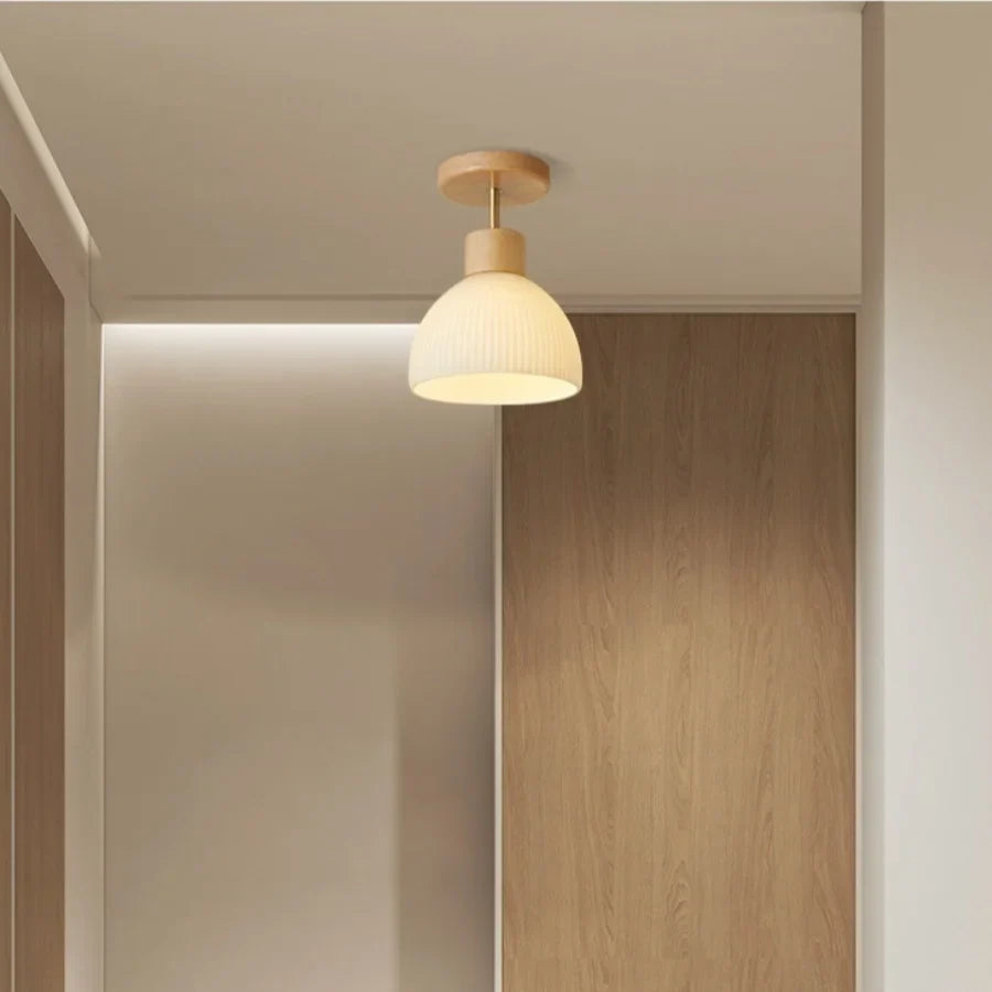 Afralia™ Nordic LED Ceiling Light, White Glass Wood Ceiling Lamp for Kitchen Living Room