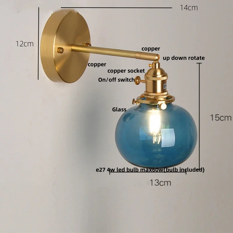 Afralia™ Nordic LED Glass Wall Light with Switch Bedside Lamp